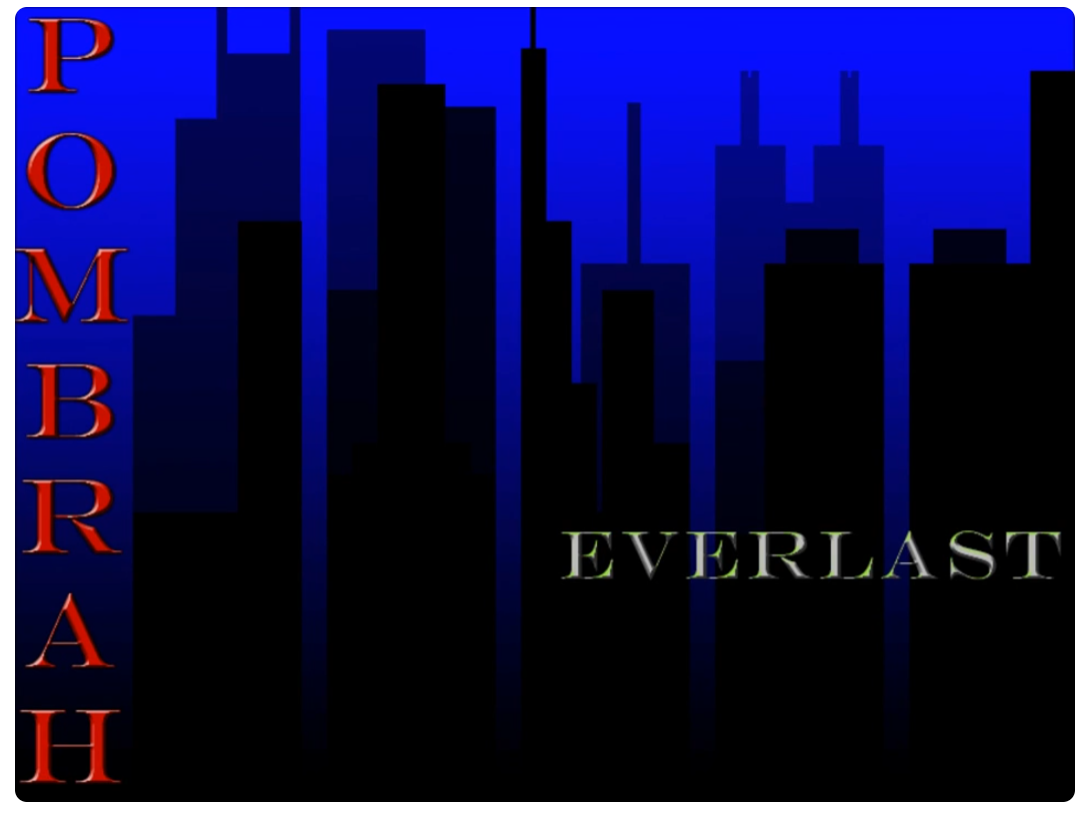 Everlast early Pombrah artwork with a dark city silhouette on an electric blue field