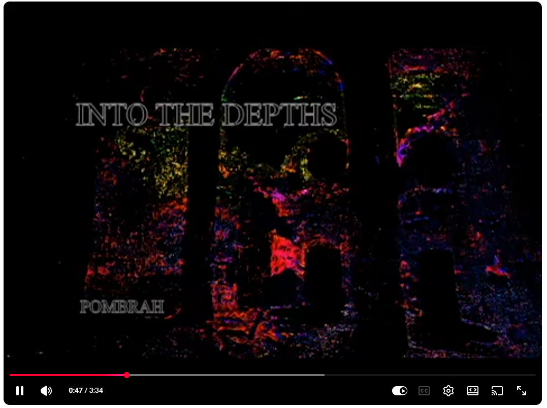 Into the Depths early Pombrah artwork with three neon-textured faces on black